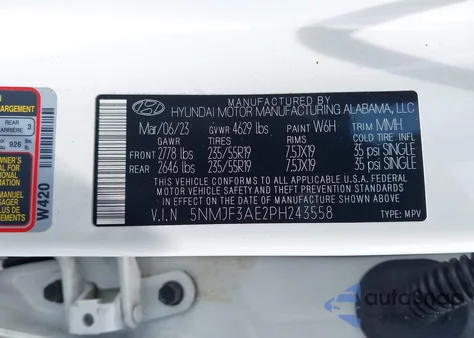 2023 Hyundai Tucson Sel from USA, damaged, VIN 5NMJF3AE2PH243558